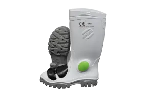 Stimela Gumboot White Grey Steel Toe Cap   Steel Midsole   Metatarsal Protector Gumboot