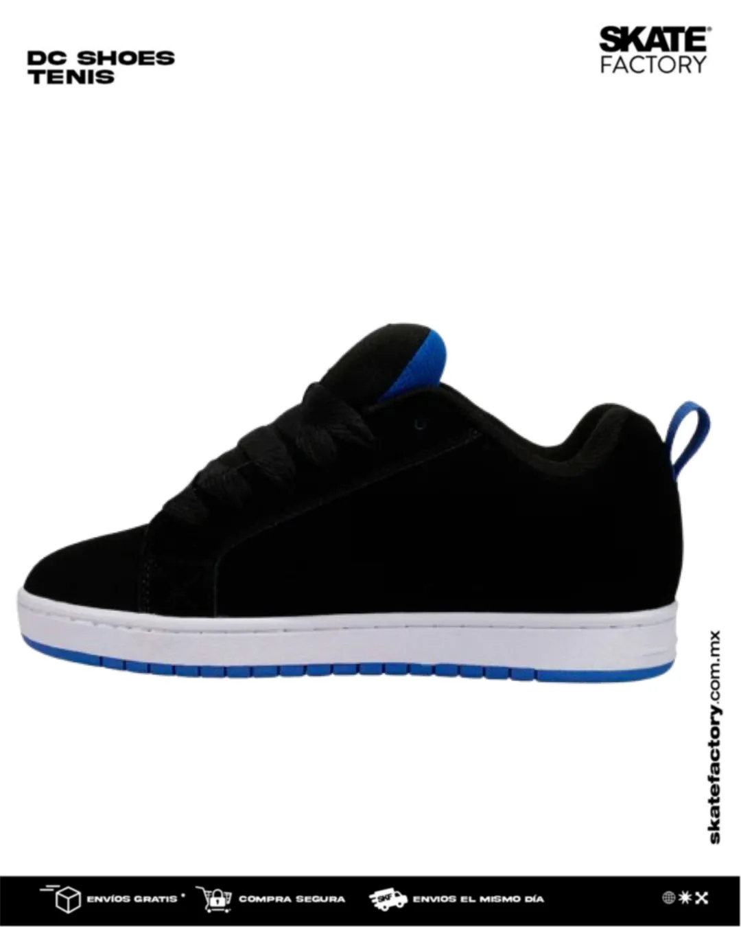 TENIS DC SHOES COURT GRAFFIK NEGRO AZUL BKN