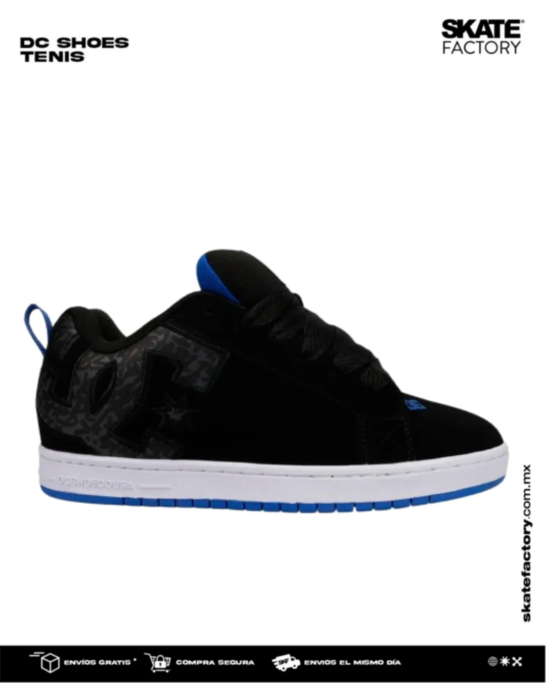 TENIS DC SHOES COURT GRAFFIK NEGRO AZUL BKN
