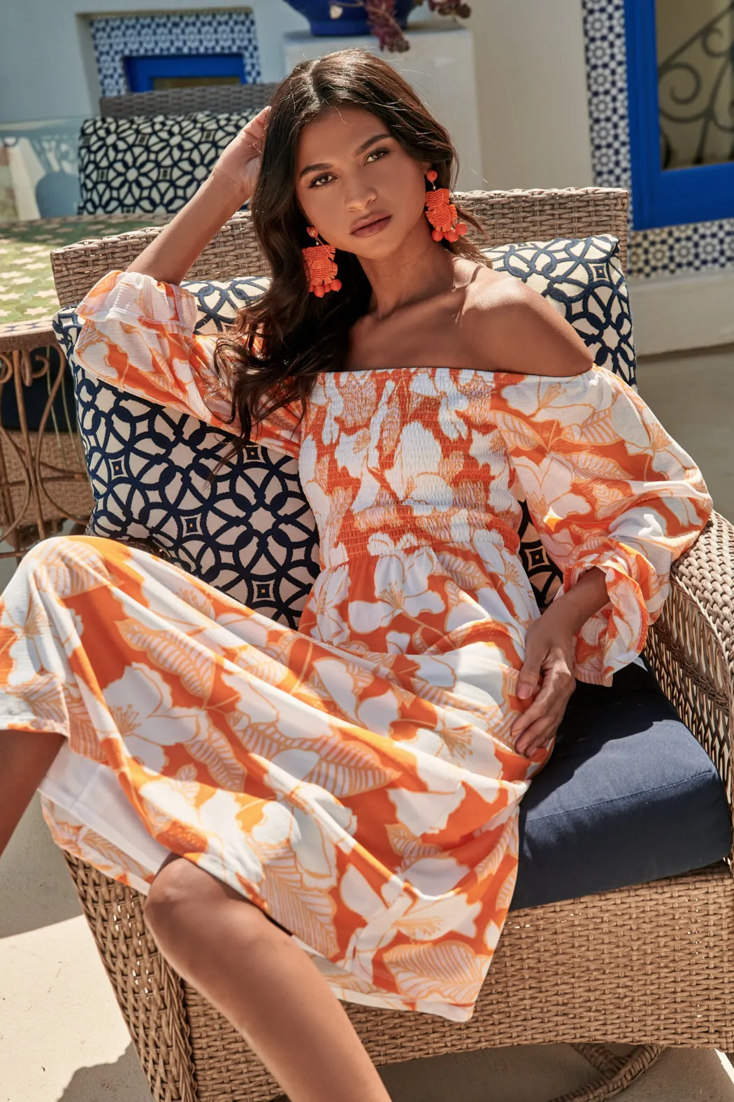 Tropical Tang Denni Smocked Midi Dress