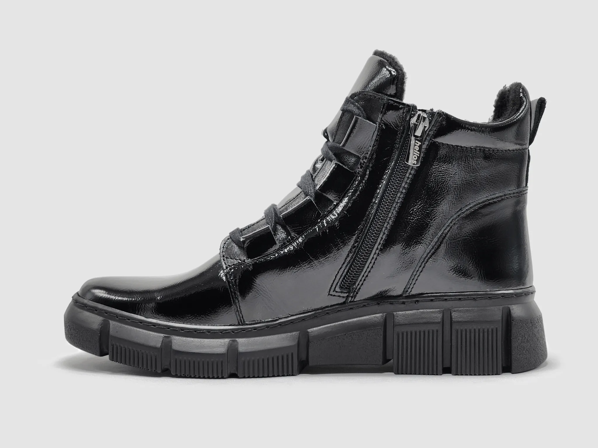 Women's Helios Ino Fleece-Lined Zip-Up Leather Boots - Gloss Black
