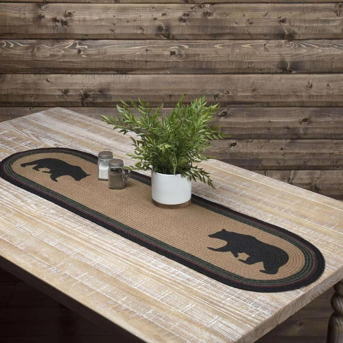 Wyatt Stenciled Bear Jute Runner Oval 13x48 VHC Brands