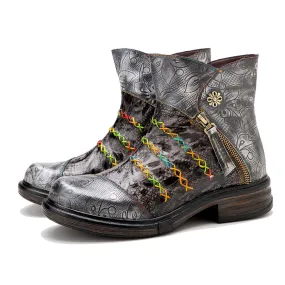 Zalor Hippie Vintage Boho Leather Boots for Women