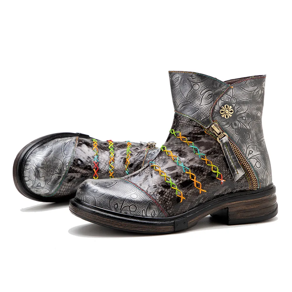 Zalor Hippie Vintage Boho Leather Boots for Women