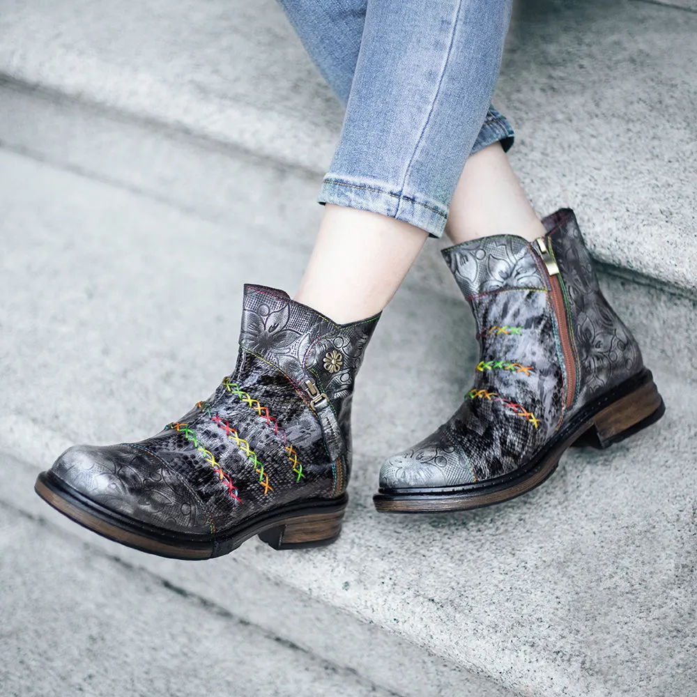 Zalor Hippie Vintage Boho Leather Boots for Women