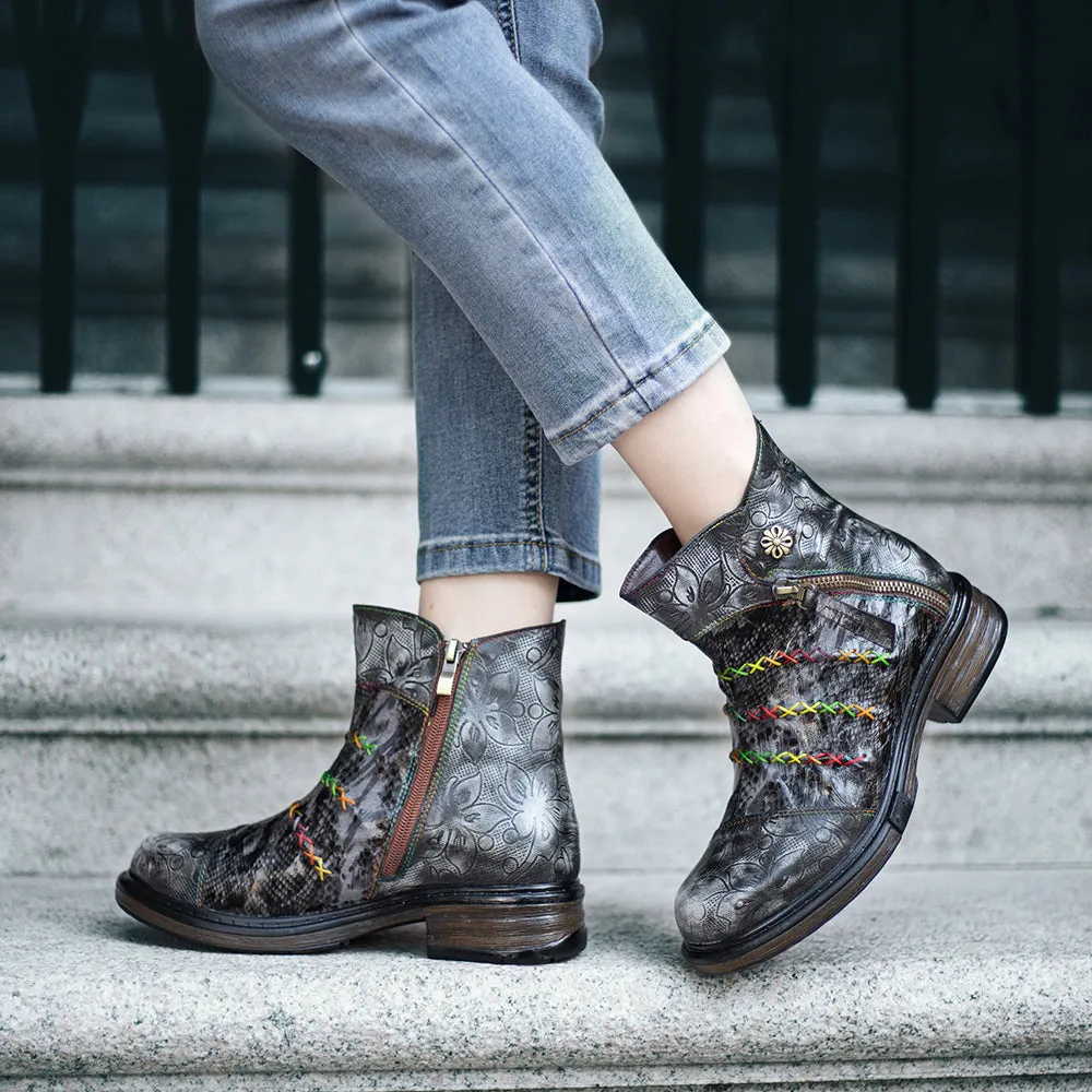 Zalor Hippie Vintage Boho Leather Boots for Women