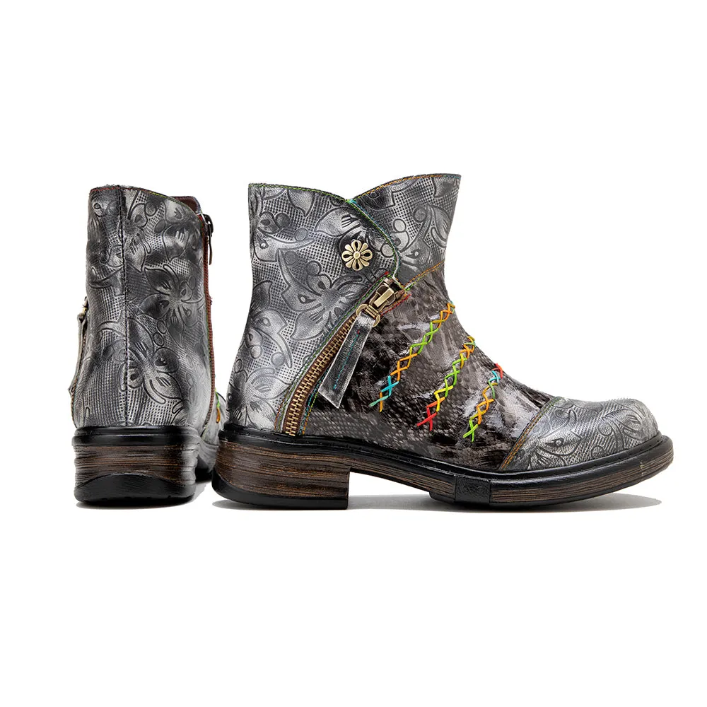 Zalor Hippie Vintage Boho Leather Boots for Women