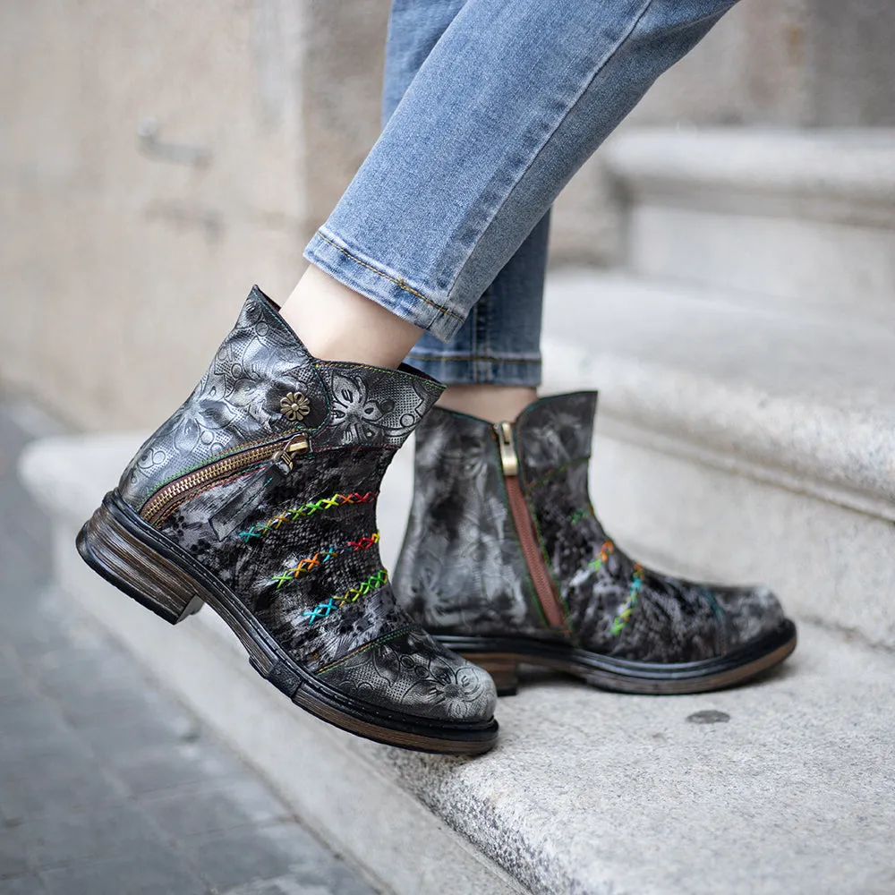 Zalor Hippie Vintage Boho Leather Boots for Women