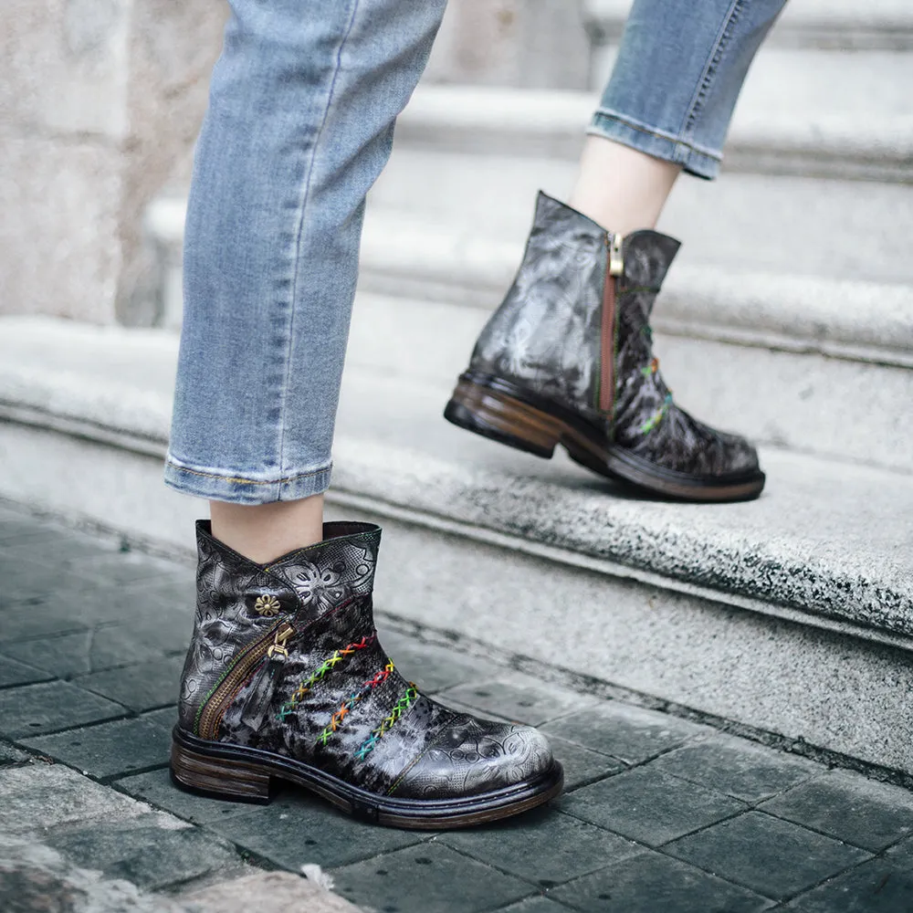 Zalor Hippie Vintage Boho Leather Boots for Women