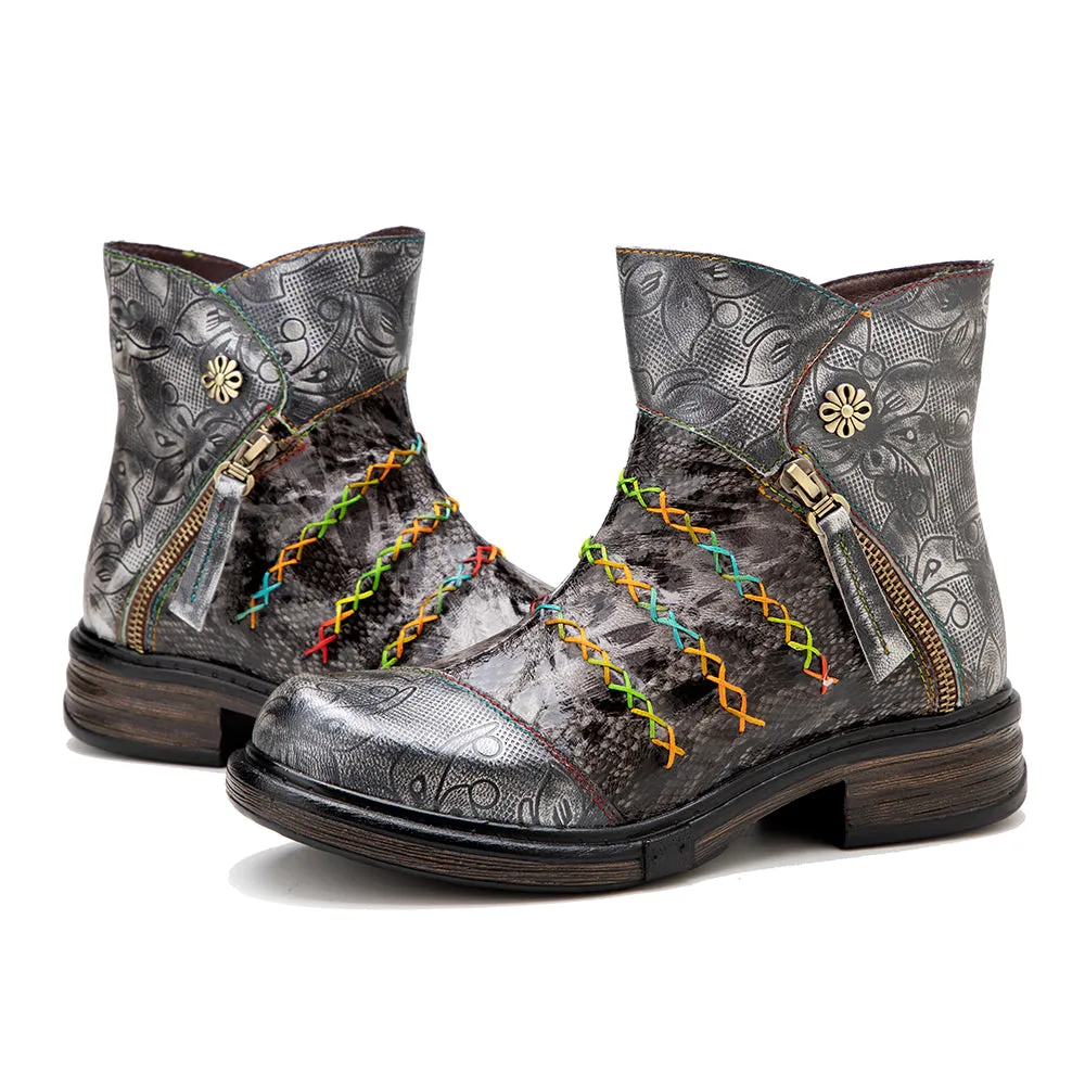 Zalor Hippie Vintage Boho Leather Boots for Women